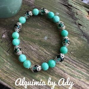 Green gemstones silver bracelet